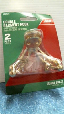 ACE Double Garment Hook Bright Brass 2 Pk   (5292974)  FS