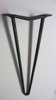 4) Vintage Black Metal Hairpin Furniture Legs, 16 inch with Brackets