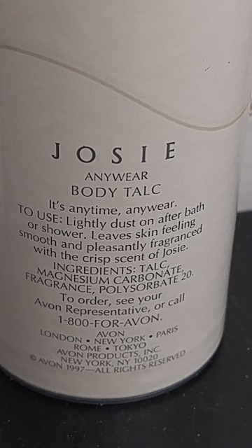 Avon JOSIE ANYWEAR BODY TALC 2.6 OUNCE- NEW OLD STOCK -FREE SHIP