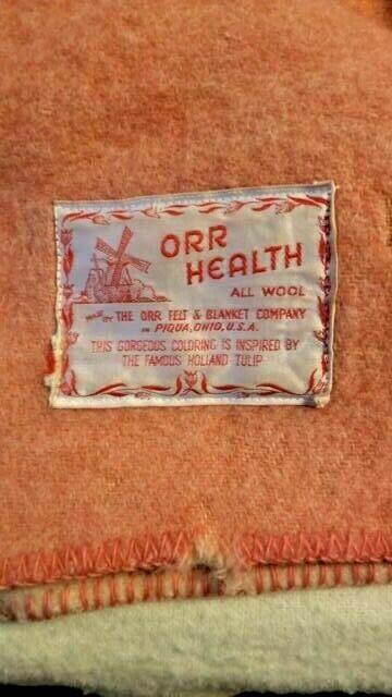 Vintage Art Deco Pink Creme Floral Reversible ORR Health Wool Blanket 72 x 82