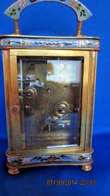 FINE FRENCH BRASS ENAMEL TRAVEL CARRIAGE CLOCK . Sku RB2018
