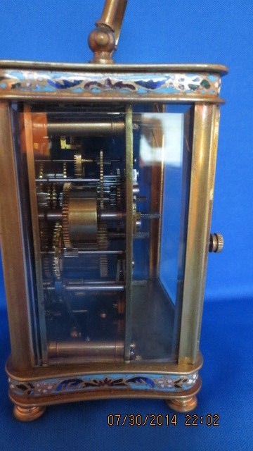 FINE FRENCH BRASS ENAMEL TRAVEL CARRIAGE CLOCK . Sku RB2018