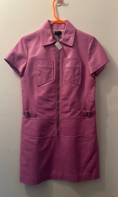 Coach Barbie Pink 100% Leather Lined Short Sleeve Zip Multi Pocket Dress NWT 4