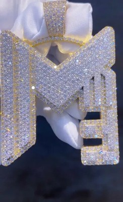4Ct Round Lab Created Moissanite Layered Name Initial Pendant Yellow Gold Plated