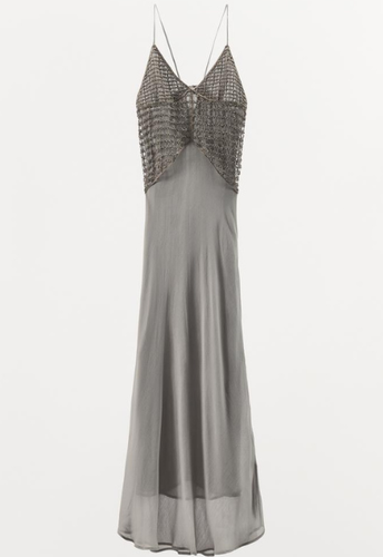 Gypsohila Back Design Dress 新品未使用タグ付き ZARA BNWT 2025. BLUE GREY JEWEL DRESS BEADED GEORGETTE