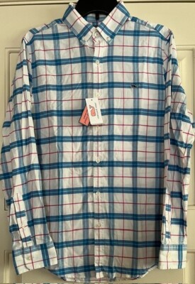 Vineyard Vines Slim Fit Whale Shirt Marsara Flannel Aurora White/Blue SMALL NWT