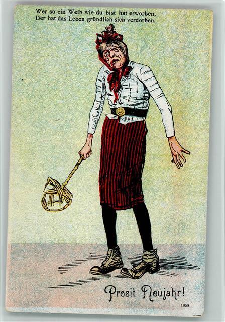 10067646 - Makaber - Humor - Weib Mit Teppichklopfer Humor / Karikatur