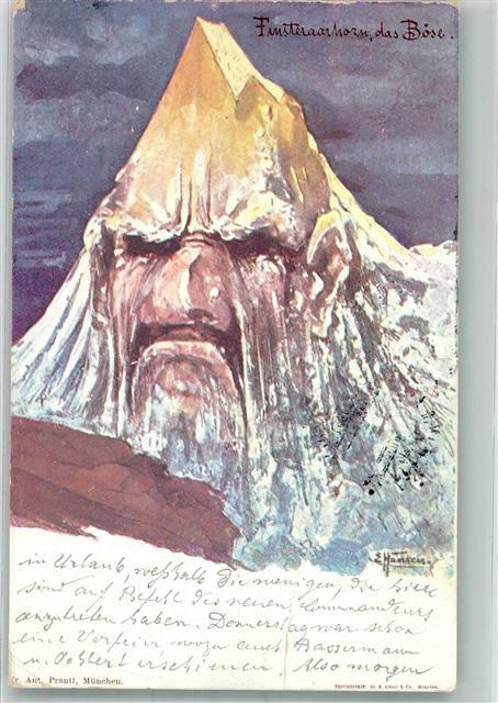 13654428 - Finsteraarhorn, Der Boese ( Einriss ) Berggesicht Sign. Hansen 1897