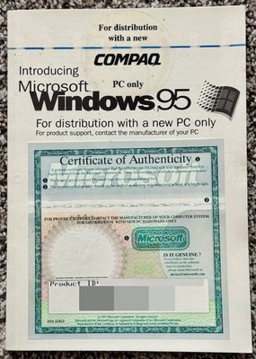 Microsoft Introducing Windows 95 Manual [Compaq], Cert of Authority (COA), No CD