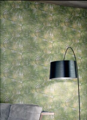 3 D Floral Tropical Palm Leaves Wicker Bamboo Green Silver Textured Wallpaper 3d Us Polybull Com