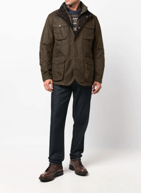 Pre-owned Barbour Ogston Wax Jacket W/ Elbow Patches Olive Msrp$625 Rugged Sophistication In Green