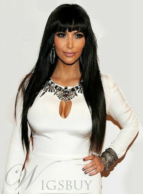 100 Human Hair Kim Kardashian Custom Bangs Hairstyle Long
