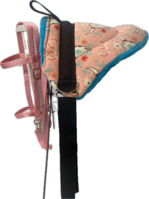 MINIATURE HORSE / SM PONY BAREBACK SADDLE PAD SET - PINK SKULL -  BITLESS BRIDLE