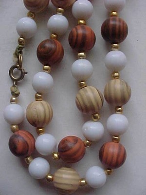 Vintage Wood Bead Necklace 7mm Plastic Wood Like Beads 28