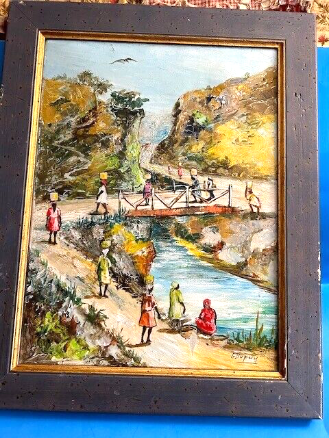 G. Dupuy Hatian Black Folk Art Oil Painting   20 x 15+"