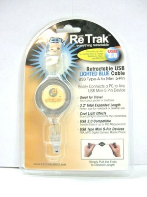 Emerge Retractable USB Lighted Blue 2.0 Cable (ETCABLERU2LBM5)(QTY 1 ea)ALT