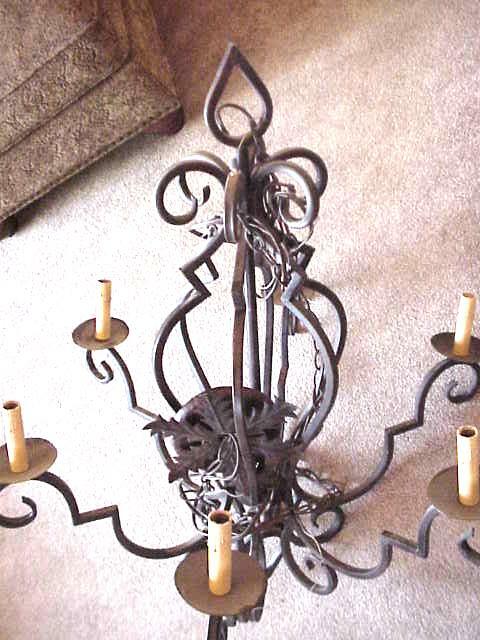 ANTIQUE GOTHIC SPANISH REVIVAL CAST IRON ELECTRIC LIGHT CANDLE SCONES CHANDELIER