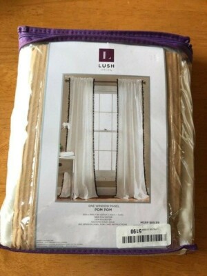 Lush Decor Window Curtain/w Pom Pom Size 50'' X 84 White/Black NWT MSRP $69.99