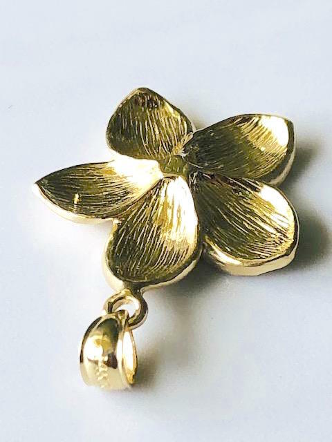 Pre-owned Hawaiian 14k Solid Yellow Gold  Plumeria Flower Pendant W: 7/8" (22 Mm) E2660