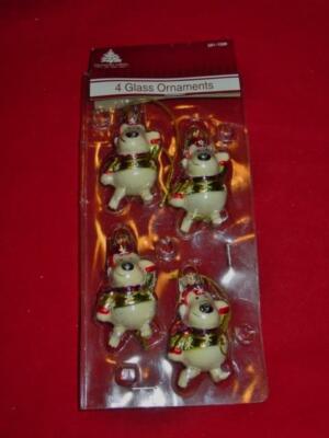 (4) Vintage Enchanted Forest POLAR BEAR Christmas Ornaments - Blown Glass - NEW