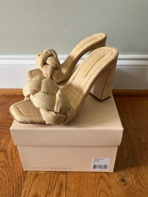 NEW Loeffler Randall Freya Natural women's size 5 tan block heel braided raffia