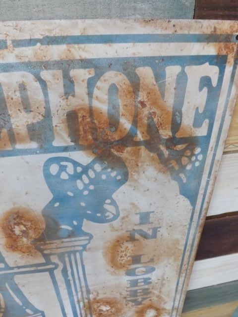 Vintage Telephone In Lobby Hotel Metal Sign GAS OIL SODA COLA Candle Stick 36/20