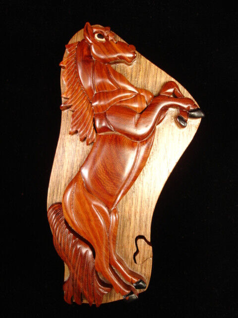 Hand crafted 3D Intarsia Wood Art HORSE Puzzle Wooden Box Wild Animal