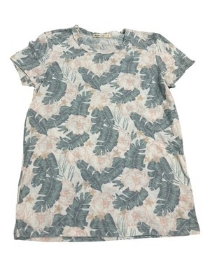 Marine Layer Women Small Tee Tshirt Crew Neck Green Palm Leaves Peach Floral New