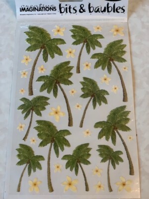 CREATIVE IMAGINATIONS BITS & BAUBLES ADHESIVE STICKERS PALM TREES FLOWERS 36PCS