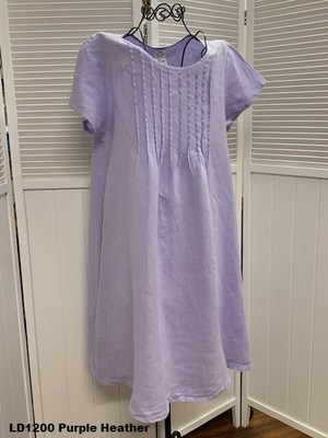 LD1200 Heather Purple Small NWT Match Point Linen Dress Flax Baby Doll Cap Sleev