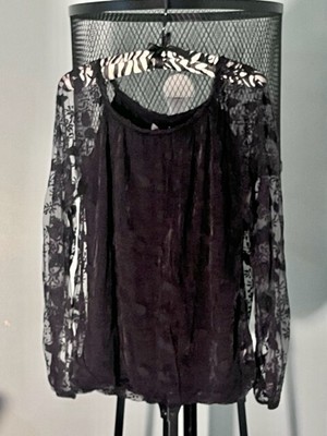 Elena Baldi Made in Italy Black Floral Lace Long Sleeve Crewneck Knit Blouse Sm
