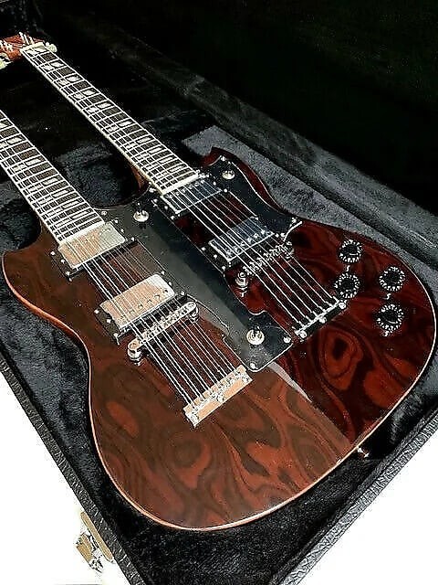 New Custom SG STYLE 6/12 BURL MAPLE Double Neck Electric Guitar With HARD Case