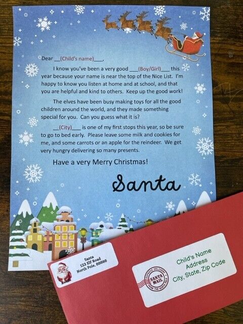 Personalized Letter From Santa Mailed to your child! FREE SHIPPING