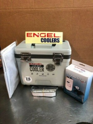 Engel 7.5Qt - Live Bait Cooler/Net/2x2-Aerator Pump-DC Cord/Shoulder Strap-GRAY