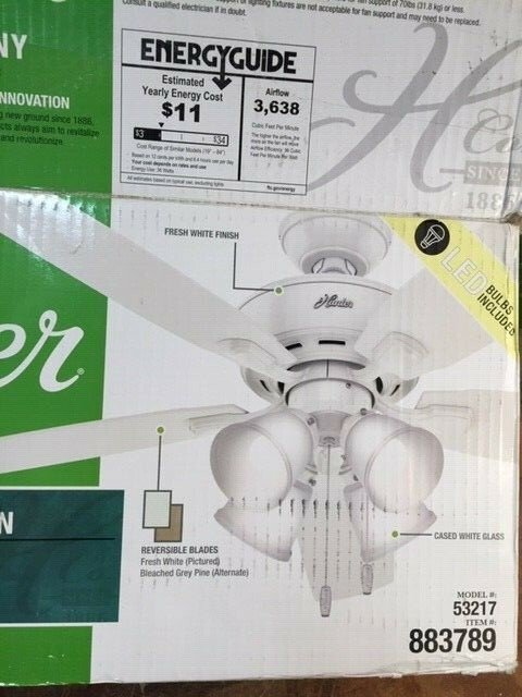 52" Amberlin Hunter Ceiling Fan #53217 Fresh White Finish FOR PARTS ONLY (A4)