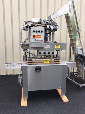 Kaps-All Model C Inline Screw Capper with Hopper-Elevator, 8 Spindle Quill