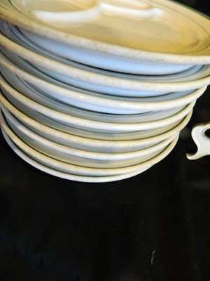 8 Buffalo China white green stripe divided dinner plates restaurant ware