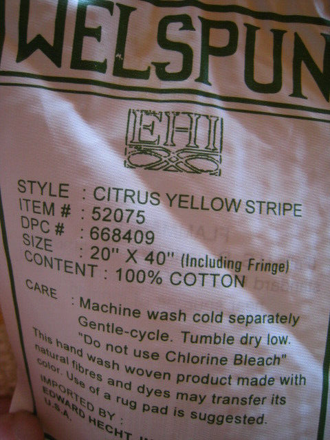 2 WELSPUN Handwoven All Cotton Rag Rug - Yellow Stripes - Machine wash 20" X 40"