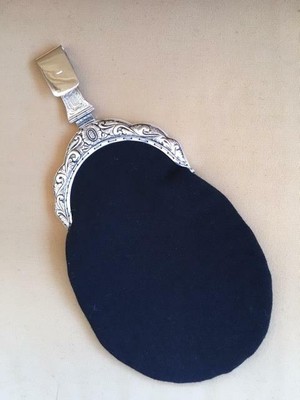 AUTHENTIC NEW BLACK WOOL BUNAD PURSE with traditioinal silver plate lock NORWAY