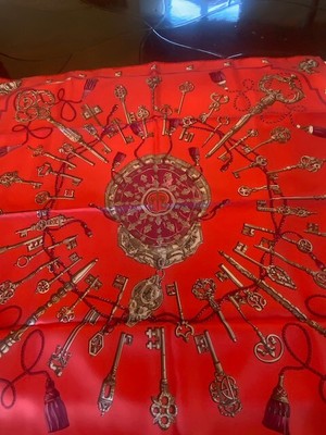 Brand New In Box Hermes Red Silk Scarf Les Cles Large Size