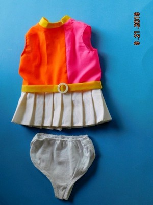 1968 Vintage SWINGY DOLL TaggedDRESS Hot Pink Orange White Pleat 18