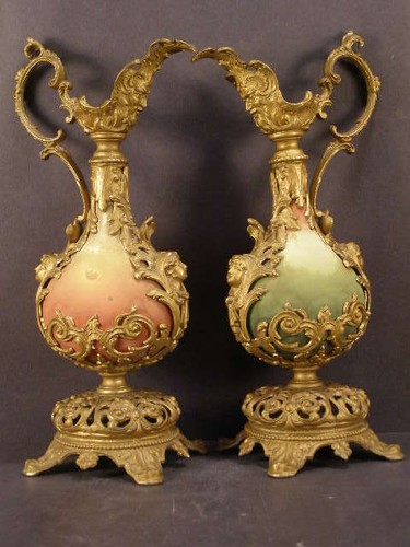 19 c Victorian Bronze Figure Portrait Aesthetic Movement Ormolu Urn Pitcher Ewer