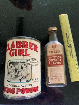 VINTAGE 3/4 FULL CLABBER GIRL BAKING SODA AND WATKINS IMITATION COCONUT