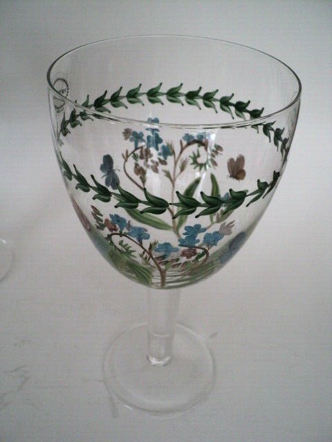 3 Portmeirion Botanic Garden Hand Painted Goblets  18 fl oz with orig labels