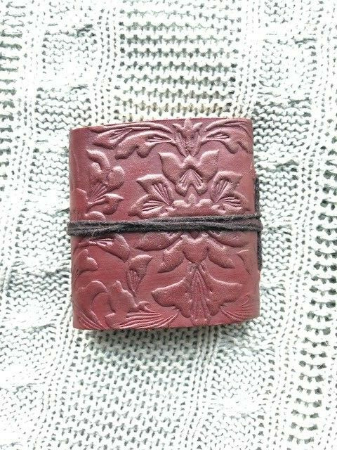 Small Leather Tevel Notebook with Handmade Paper Scrollwork Embossed