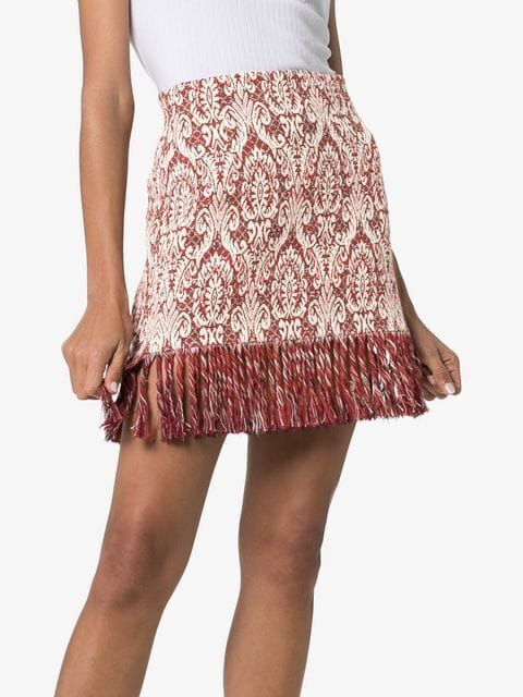 Chloe Runway Fringed Tapestry Jacquard Mini Skirt Size 34