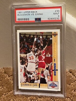 1991 upper deck Hakeem Olajuwon vs Patrick Ewing PSA 9 #33 Card NEW CASE