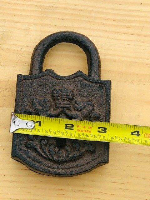Cast Iron Lock And Key Set Large Antique Vintage Look Finish Prop Skeleton Key