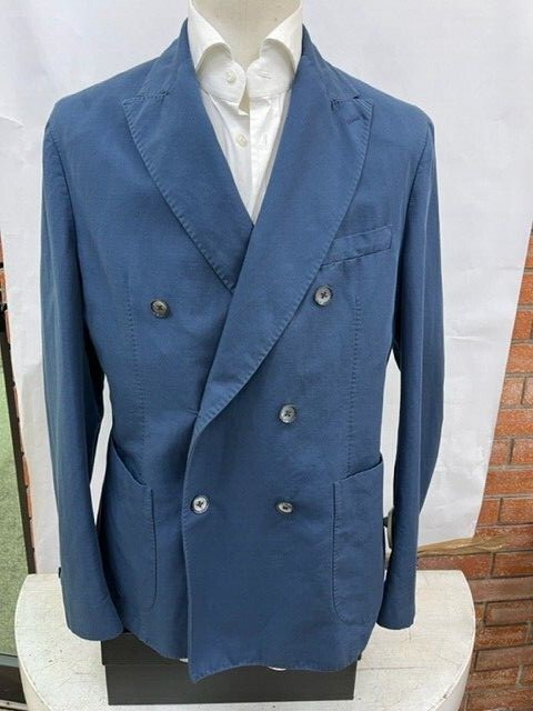 Pre-owned Montedoro € 740  Men Jacket Bouble Breasted Made In Italy Blu Cotton Linen In Blue