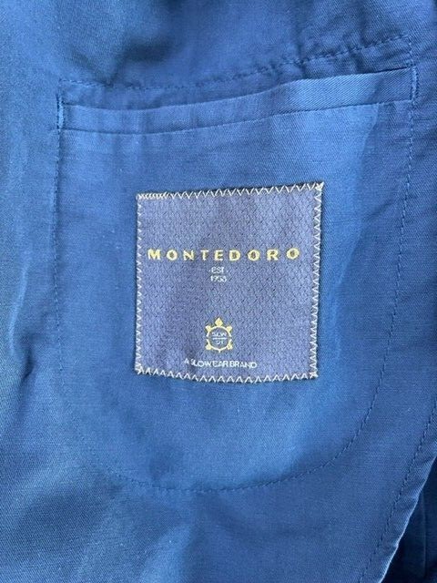 Pre-owned Montedoro € 740  Men Jacket Bouble Breasted Made In Italy Blu Cotton Linen In Blue